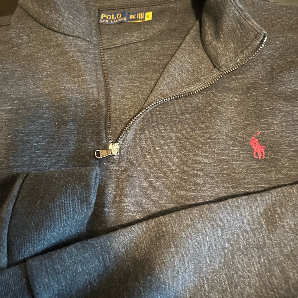 Ralph Lauren Gray Zip Up Sweater with Embroidered Logo